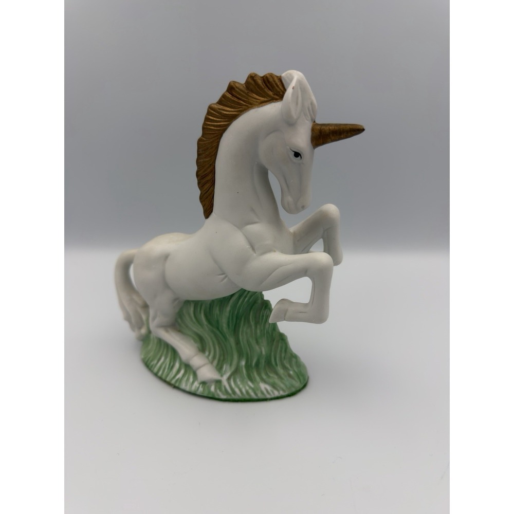 Vintage UCGC Bisque Porcelain Matte Rearing Unicorn Figurine, 1980s